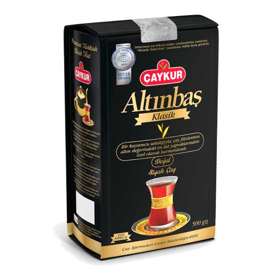Çaykur Altınbaş Siyah Çay 500 gr paket, kuru ve taze siyah çay yaprakları görüntüsü