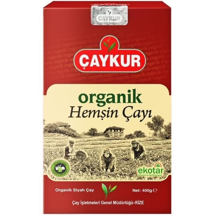 Çaykur Organik Hemşin Çayı 400 gr paket, yeşil ve kuru çay yapraklarıyla doğal ve taze görünüm
