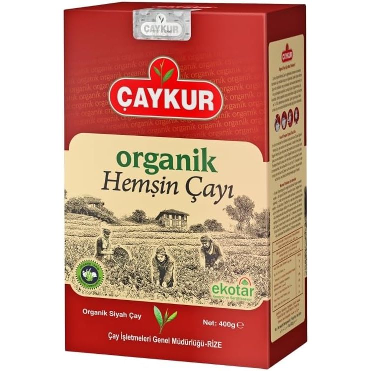 Çaykur Organik Hemşin Çayı, 400 gram paket, yeşil çay yaprakları ve doğal görünüm, organik ürün.