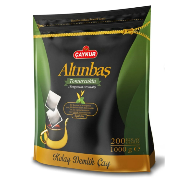 Altınbaş bergamot aromalı süzen poşet çay, 1 kg ÇAYKUR markası, taze ve lezzetli çay yapımına uygun.
