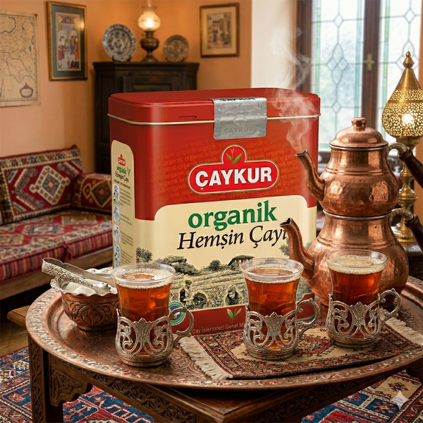 Çaykur Organik Hemşin Çayı teneke kutusunda, 400 gr doğal ve taze Hemşin çayı görüntüsü