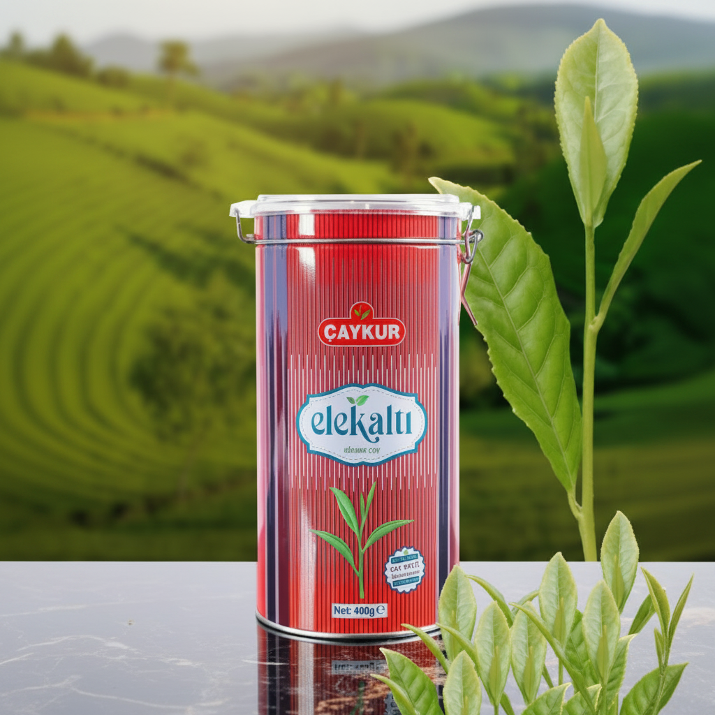 ÇAYKUR Elekaltı Efsane Çay metal kutu, 400 gram açık şekilde gösterilen geleneksel Türk çay paketi