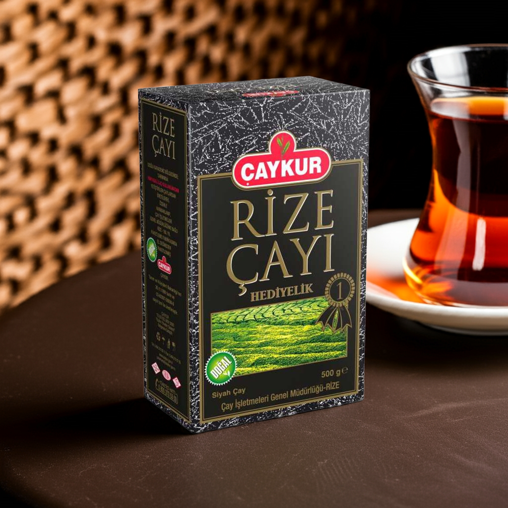 Çaykur Rize Hediyelik Çayı 500 gr, taze ve aromatik Rize çayı paketi, doğal bitki yapısı ve yeşil renk detaylarıyla görüntüleniyor.